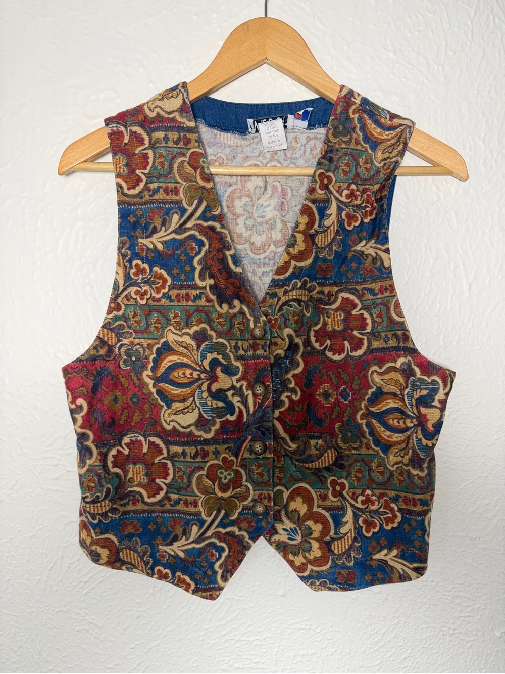 Vintage VRG Sport Womens M Tapestry Paisley Floral Vest Made USA 90s Boho